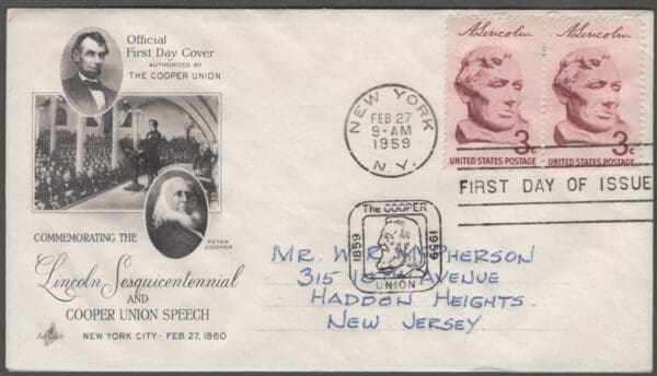 Scott# 1114 "BUST OF ABE LINCOLN" ARTCRAFT FIRST DAY COVER