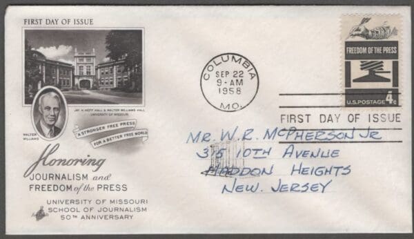 Scott# 1119 "FREEDOM OF THE PRESS" ARTCRAFT FIRST DAY COVER