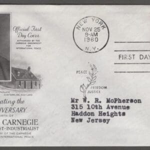 Scott# 1171 "ANDREW CARNEGIE-INDUSTRIALIST" ARTCRAFT FIRST DAY COVER