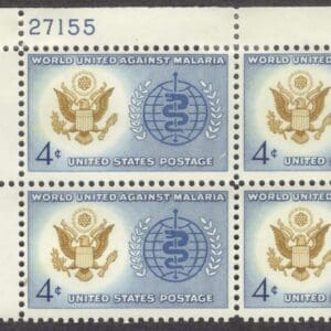 Scott# 1194 "WORLD UNITED AGAINST MALARIA" MINT PLATE BLOCK (4)