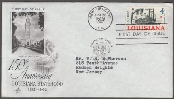 Scott# 1197 "LOUISIANA STATEHOOD" ARTCRAFT FIRST DAY COVER