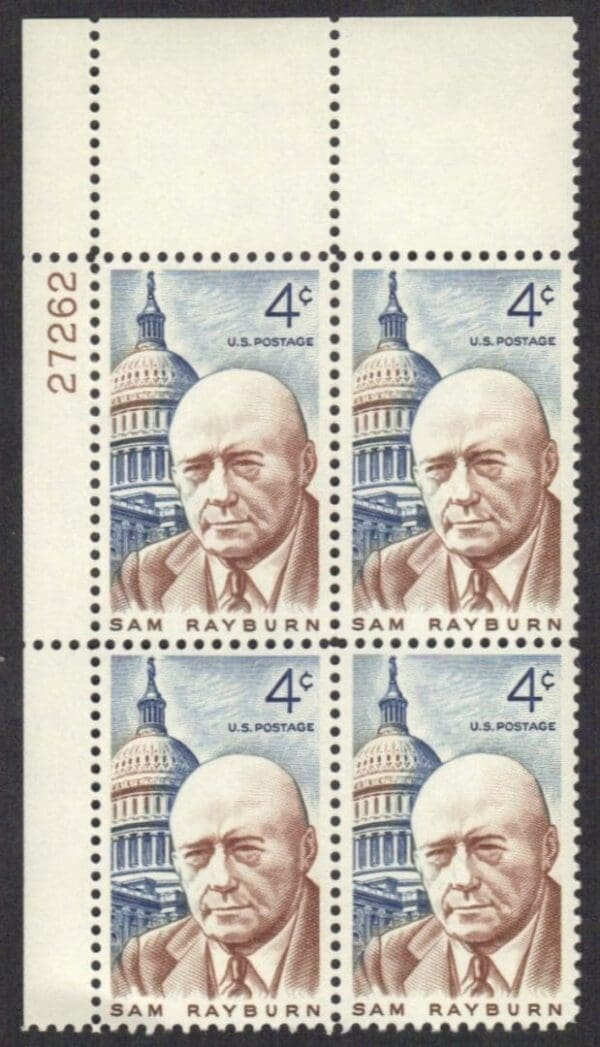 Scott# 1202 "SAM RAYBURN-LEGISLATOR" MNH PLATE BLOCK (4) NICELY CENTERED