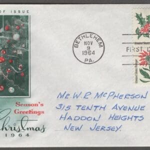 Scott# 1254-57 "CHRISTMAS HOLLY" ARTCRAFT FIRST DAY COVER