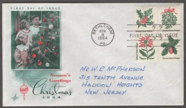 Scott# 1254-57 "CHRISTMAS HOLLY" ARTCRAFT FIRST DAY COVER