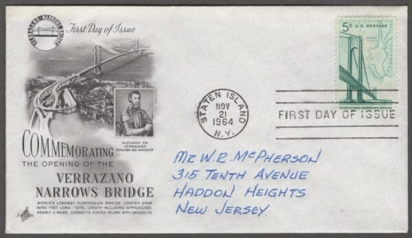 Scott# 1258 "VERRAZANO BRIDGE" ARTCRAFT FIRST DAY COVER