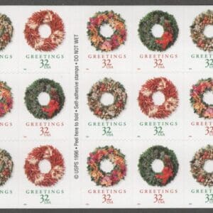 Scott# 3252c (3245-48) SCARCE CHRISTMAS WREATHS MNH BKLT PANE (20) +LABEL