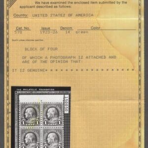 Scott# 578 "FRANKLIN" MNH PERF 11 X 10, VERY NICELY CENTERED WITH ORIGINAL CERT - Image 3