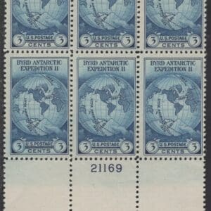 Scott# 753 WORLD MAP MNH SPECIAL PRINTING PLATE BLOCK(6)P# 21169