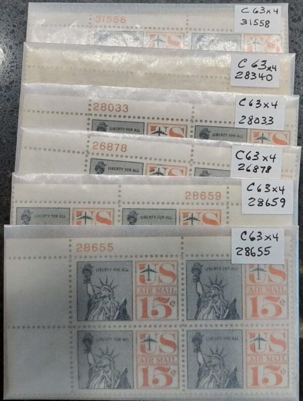 Scott# C63 "STATUE of LIBERTY" MNH MATCHED 4 CORNER PLATE BLOCK (4) SETS U-PIK