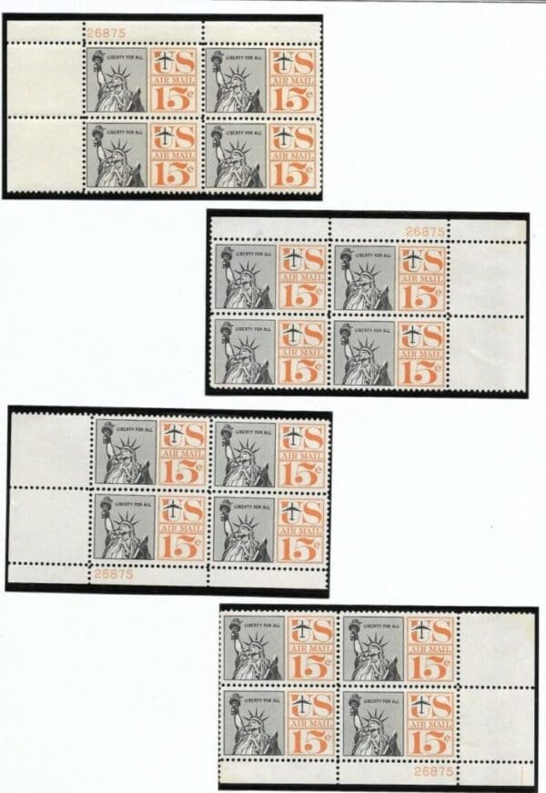 Scott# C63 "STATUE of LIBERTY" MNH MATCHED 4 CORNER PLATE BLOCK (4) SETS U-PIK - Image 2