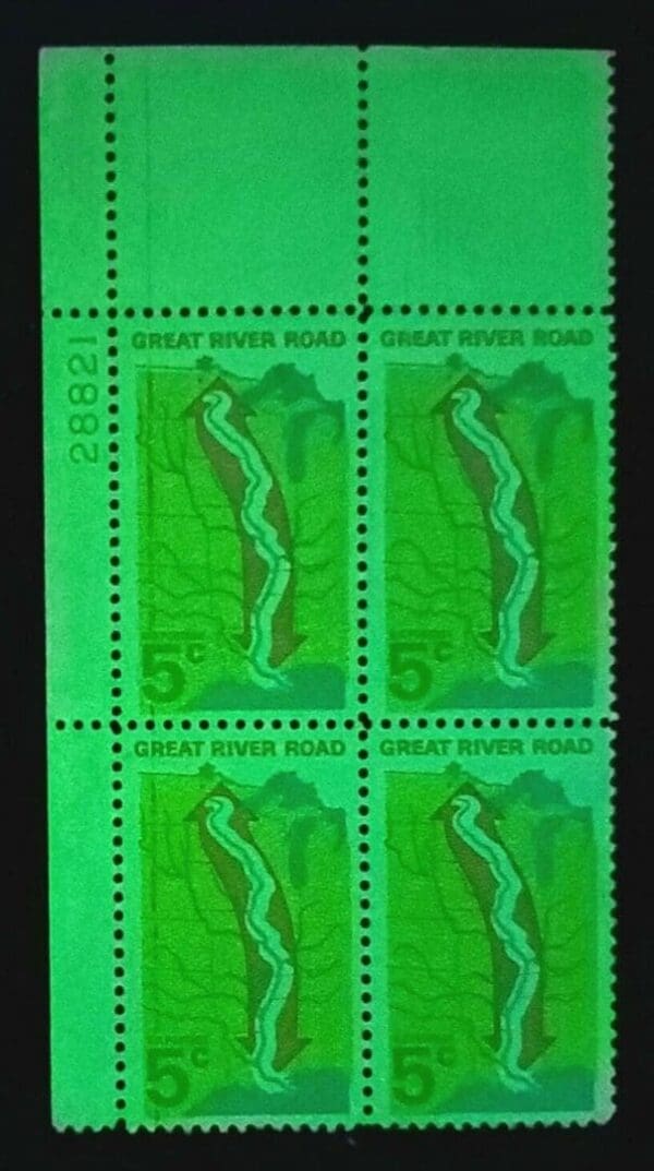 Scott# 1319A "GREAT RIVER ROAD" MNH TAGGED PLATE BLOCK (4) NICELY CENTERED