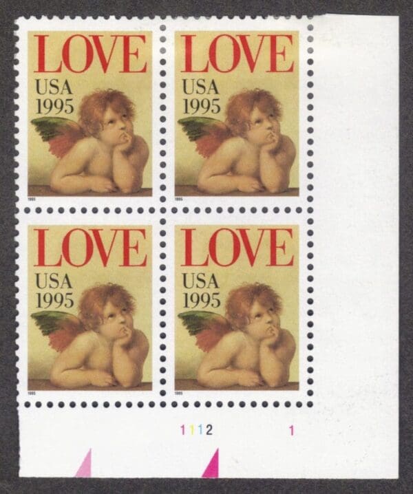 Scott# 2948 "LOVE CHERUB" PLATE BLOCK (4) MNH, NICELY CENTERED