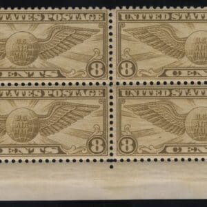 Scott# C17 "WINGED GLOBE" PLATE BLOCK (4) MNH, CRISP COLOR