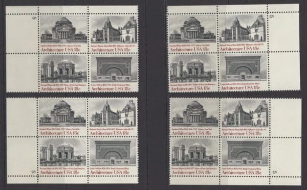 Scott# 1928-31 "AMERICAN ARCHITECTURE" MNH MATCHED PLATE BLOCKS (4) SET