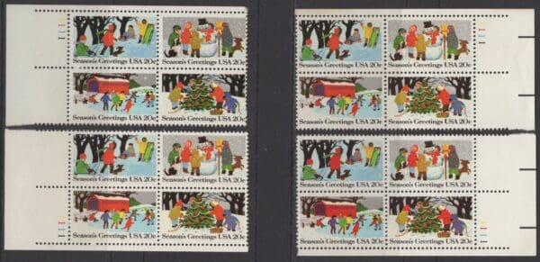 Scott# 2027-30 "CHRISTMAS FUN" MNH MATCHED SE-TENANT PLATE BLOCKS (4) SET