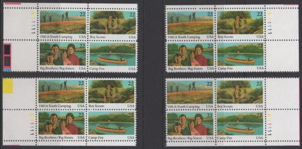 Scott# 2160-63 "YMCA-INTERNATIONAL YOUTH YEAR" MNH MATCHED PLATE BLOCKS (4) SET