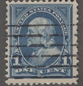 Scott# 264 "FRANKLIN" DLWMK, USED, BAR GRID CANCEL, VERY NICELY CENTERED