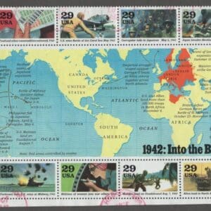 Scott# 2697 "WORLD WAR II -1942 INTO THE BATTLE" USED SHEET (10) P# 4542