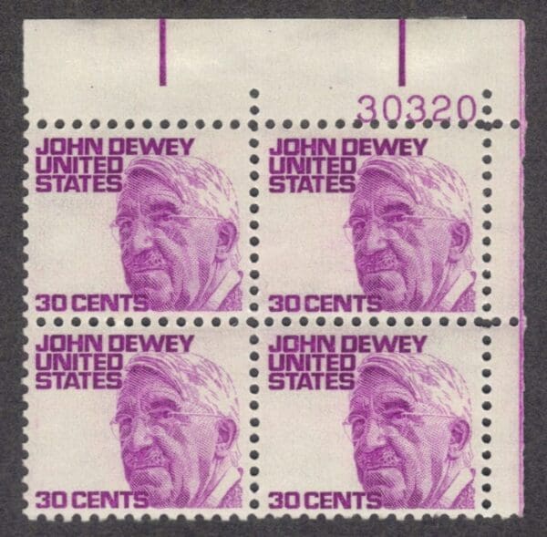 Scott# 1291 "JOHN DEWEY - EDUCATOR" PLATE BLOCK (4) MNH