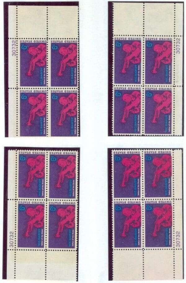 Scott# 1372 "W. C. HANDY - MUSICIAN" MNH MATCHED SET, PLATE BLOCKS (4)