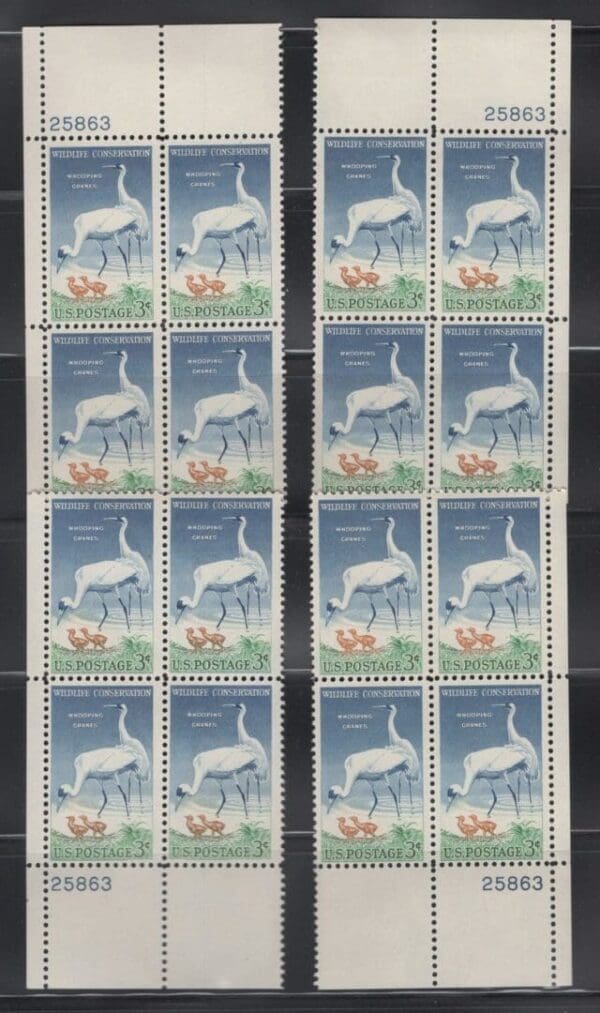 Scott# 1098 "WHOOPING CRANES" MNH MATCHED FOUR CORNER PLATE BLOCK (4) SET