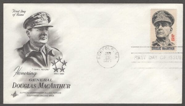 Scott# 1424 "DOUGLAS MacARTHUR-GENERAL" ARTCRAFT UNADDRESSED FDC