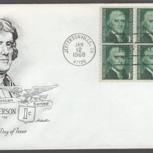 Scott# 1278a "THOMAS JEFFERSON" BKLT PANE VARIETY (6) FIRST DAY COVER