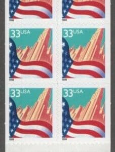 Scott# 3278a,b,c (BK275) "FLAG OVER CITY" INTACT VENDING BKLT (15) PLATE # V1111