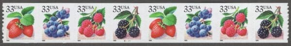 Scott# 3302-05 "FRUIT BERRIES" PNC STRIP (8) MNH WITH PLATE# B2221