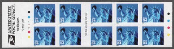 Scott# 3485a "STATUE OF LIBERTY" MNH BOOKLET (10) NICELY CENTERED