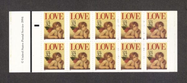 Scott# 2959A "LOVE STAMP" MNH BOOKLET PANE (10) PLATE #1 WITH COVER