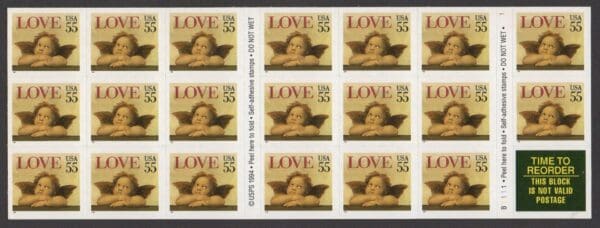 Scott# #2960a "LOVE CHERUB" MNH UNFOLDED IMPERF BOOKLET PANE (20) P# B1111