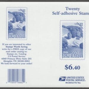 Scott# 3089a "IOWA STATEHOOD" MNH BOOKLET PANE (20) PLATE # B1111 - Image 2