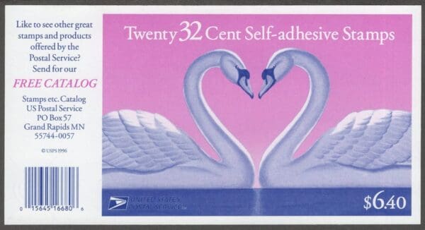 Scott# 3123a "LOVE SWANS" MNH S/A BOOKLET PANE (20) PLATE # B2222 - Image 2