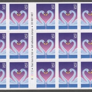 Scott# 3123a "LOVE SWANS" MNH S/A INTACT BOOKLET PANE (20)