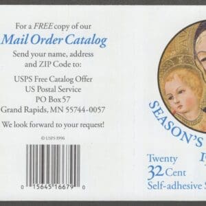 Scott# 3176 "MADONNA & CHILD by SANO di PIETRO" MNH BOOKLET PANE (20) P# 1111 - Image 2