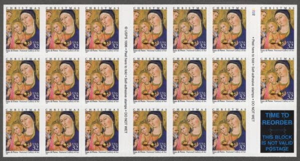 Scott# 3176 "MADONNA & CHILD by SANO di PIETRO" MNH BOOKLET PANE (20) P# 2222