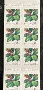 Scott# 3177 (BK265) "CHRISTMAS HOLLY" MNH BOOKLET PANE (30) P# B1111
