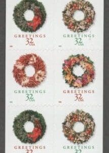 Alternative view of Scott# BK270, 3245-48 / 3248a,b,c "CHRISTMAS WREATHS" MNH BOOKLET PANE (15) + LABEL