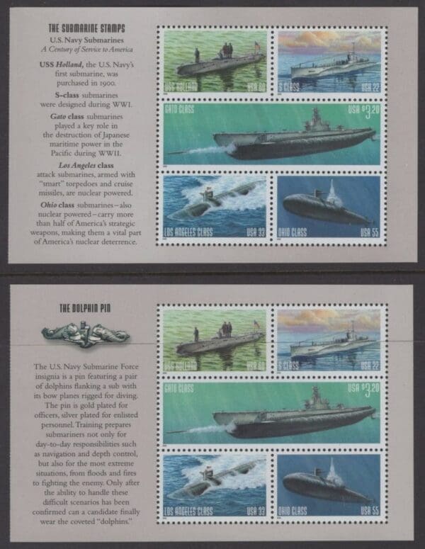 Scott# 3373-77a "U.S. NAVY SUBMARINES" (2) INTACT BOOKLET PANES (5) MNH