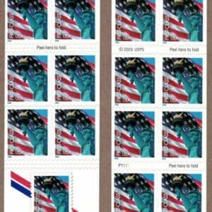Scott# 3966a "LADY LIBERTY & FLAG" 2 SIDED BOOKLET PANE (20) P# P1111