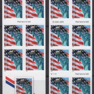 Scott# 3972a "LADY LIBERTY & FLAG" MNH 2 SIDED BOOKLET PANE (20) P# V1111