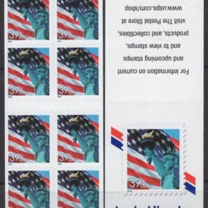 Scott# 3978a "LADY LIBERTY & FLAG" UNFOLDED BOOKLET PANE (10) P# P1111