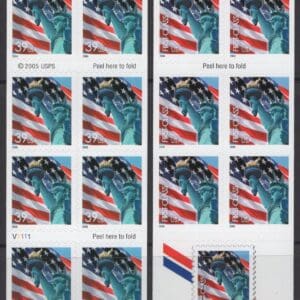 Scott# 3985a "LADY LIBERTY & FLAG" 2 SIDED BOOKLET PANE (20) P# V1111