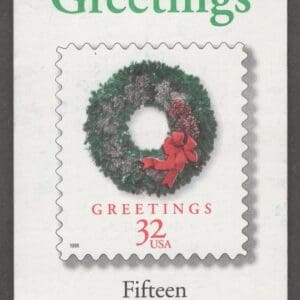 Scott# BK270, 3245-48 / 3248a,b,c "CHRISTMAS WREATHS" MNH BOOKLET PANE (15) + LABEL