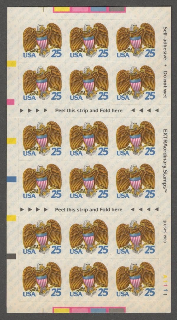 Scott# 2431a "EAGLE & SHIELD" UNFOLDED BOOKLET PANE (18) MNH, P# A1111