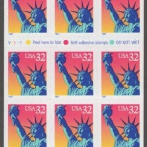 Scott# 3122a "STATUE of LIBERTY" S/A BOOKLET PANE (20) PLATE # V1111