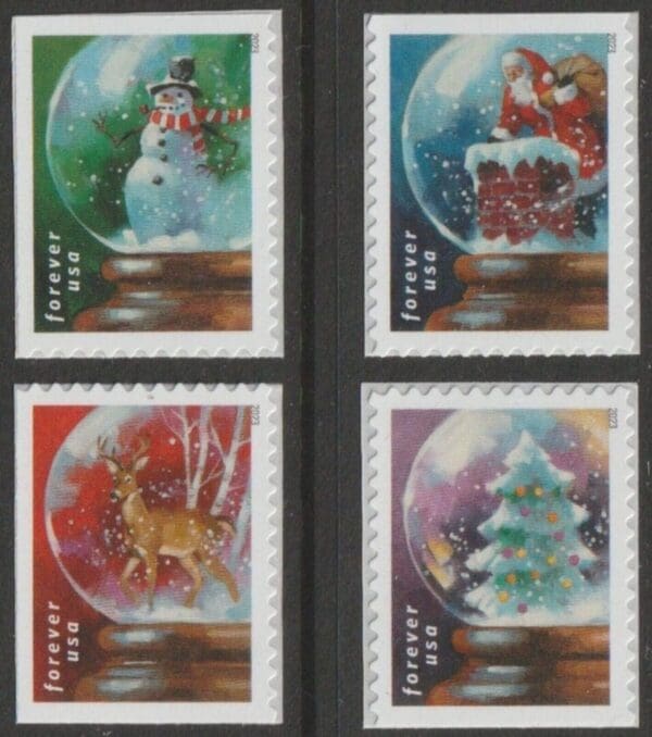 Scott# 5816-19 "SNOW GLOBES" BOOKLET SINGLES SET (4) NICELY CENTERED