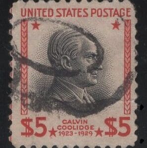 Scott# 834 "COOLIDGE" USED WITH PARCEL CANCEL, GUIDELINE AT EDGE