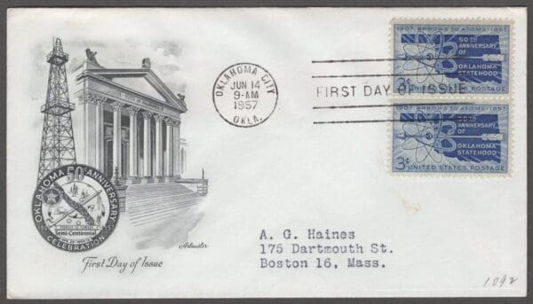 Scott# 1092 "OKLAHOMA STATEHOOD" ARTMASTER FIRST DAY COVER